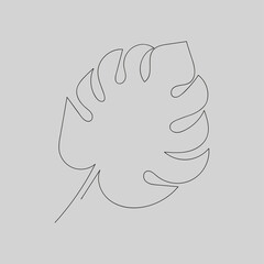 Monstera leaf - one line drawing. Continuous line exotic plant. Hand-drawn minimalist illustration, vector.
