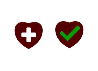 Cross and check mark heart on red heart.
Healthy heart icon.Vectorel design EPS 10.