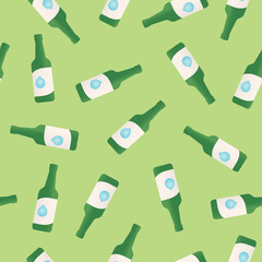 Korean Alcohol Soju Bottle, Green Bottle Pattern, Soju Pattern, Korean Alcohol, Soju Rice Alcohol, Rice Alcohol, Beer Bottle Pattern, Bartender, Bar Decor, Vector Seamless Repeat Pattern Background