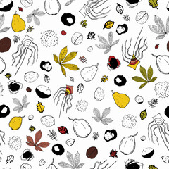 Vector White Black Yellow Autumn Doodle background pattern