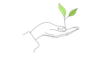 Hand Holding a Plant Green Eco Life Concept Hand Drawn