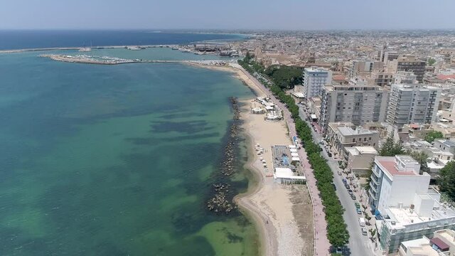 panoramic aerial view of the promenade of Mazara del Vallo, fishing town in the province of Trapani, Sicily