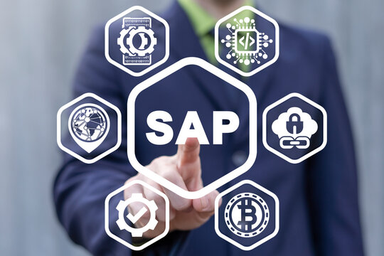 SAP - business process automation software and management software. ERP enterprise resources planning system concept.