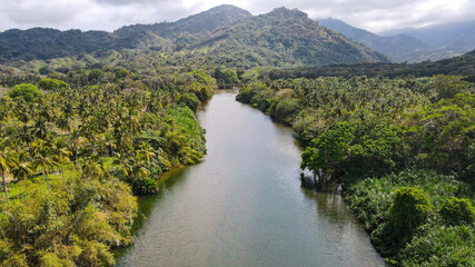landscape of river that flows into the sea in santa marta colombia