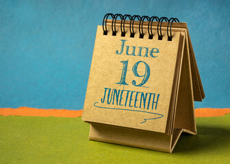 Juneteenth (June 19) in a desktop calendar – also known as Freedom Day, Jubilee Day, Liberation...