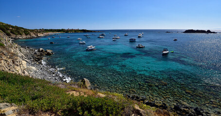 Pure clear azure coast near the Simius Beach near Villasimius, Sardinia, Italy.