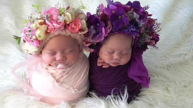 Slow Motion two sweet newborn twins