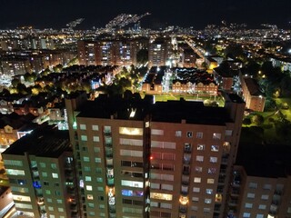 Aerial landscape of the city of bogota at night