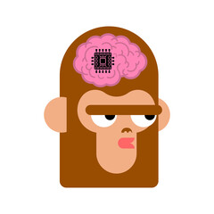 Chip in monkeys brain. Artificial Intelligence Cyborg