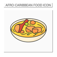 Afro-Caribbean food color icon. Fish pepper soup. Catfish dish. Nigerian traditional soup. Local food concept. Isolated vector illustration