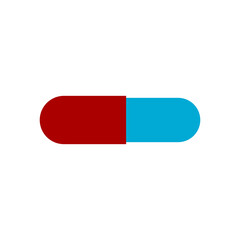 Red Blue Medicine Capsule Icon. Vector Image.