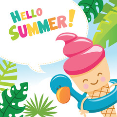 Cute Summer Card With Ice Cream Character