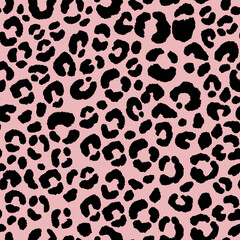 Abstract modern leopard seamless pattern. Animals trendy background. Black and pink decorative vector illustration for print, card, postcard, fabric, textile. Modern ornament of stylized skin
