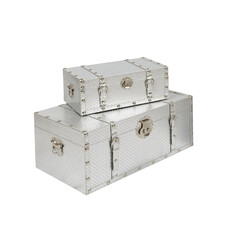Two silver storage trunk boxes isolated on white background