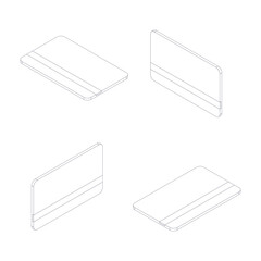 Plastic bank card. Isometric outline 3d vector illustration. Various locations and directions.