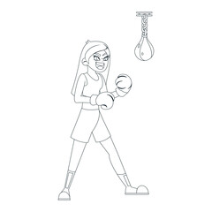 Isolated girl athlete character boxing