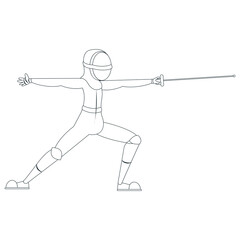 Isolated athlete character practicing fencing