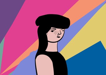 Digital illustration of a relaxed woman's face, for stories, pop art style