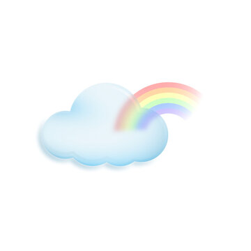 Kolorowa tęcza i chmura. Ilustracja na białym tle. Wesoła ilustracja, dziecięcy design, ikona pogody. © Monika