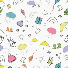 Vector pastel color seasonal weather doodle background pattern