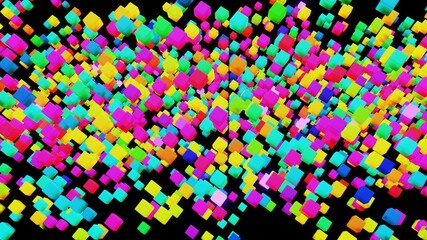 3d abstract simple geometric background with multicolor cubes. Cubes in the air. Creative simple motion design background with 3d objects. 3d render