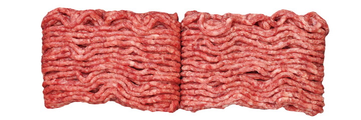 Raw Minced Meat Isolated Background. Top View Of Fresh Ground Beef Isolated On White. Uncooked Minced Mixed Beef And Pork Meat.