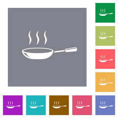 Glossy steaming frying pan square flat icons