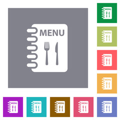 Menu with fork and knife square flat icons