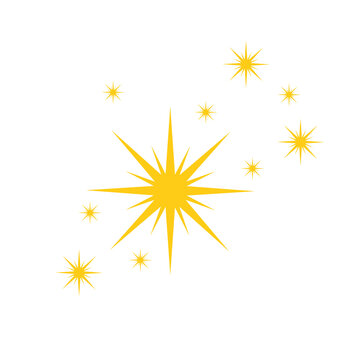 Gold stars twinkles and sparkles icon isolated on white background. Bright flash, dazzle light, shining glow effect. Vector flat illustration.