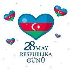 Azerbaijan holiday. 28 May Respublika gunu. Translation: 28th May Republic day of Azerbaijan. Card, banner, poster, background design. Vector illustration.