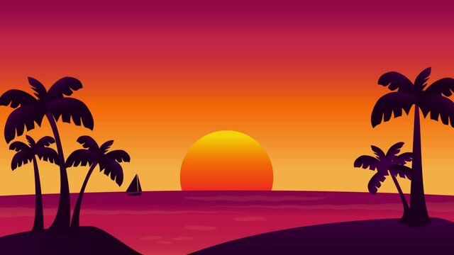 sunset beach animation cartoon tropical beach ocean summer holiday 4k animation video footage