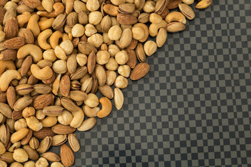 Cashews, peanuts, hazelnuts on the ground.