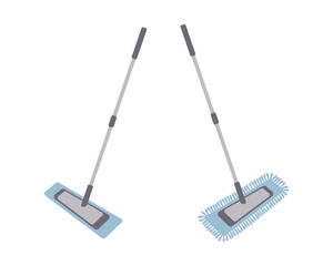 Flat universal mop for cleaning floor. Microfiber mop in two positions. Cleaning service, housework concept. Stock vector illustration isolated on white background. Cleaning equipment concept.