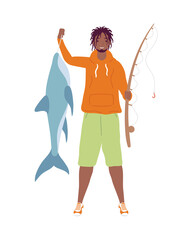 afro fisher with fish