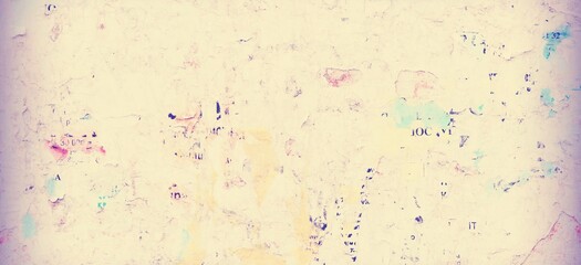 Obraz premium Vintage Billboard with Torn Poster, Paper, Ads, Stickers Wide Background Or Texture. Urban Creative Wallpaper for Design. Abstract Web Banner. Panoramic Backdrop and Creative Surface.