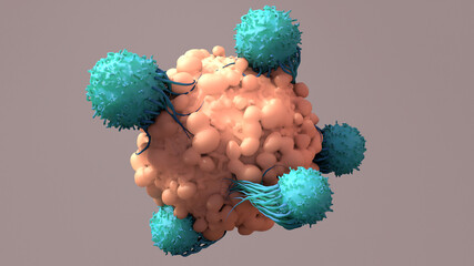 T-Cells Work to Fight Cancer, Immunotherapy, 
CAR T-cell therapy, 3d rendering