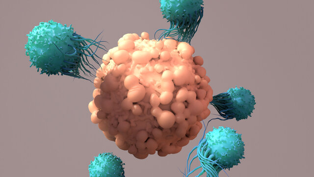 T-Cells Work To Fight Cancer, Immunotherapy, 
CAR T-cell Therapy, 3d Rendering