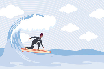 Obraz na płótnie Canvas afro surfer in wave