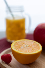 Fresh oranges, apple and blackberry