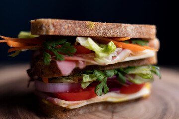 Prosicutto, chesse and saldad sandwich