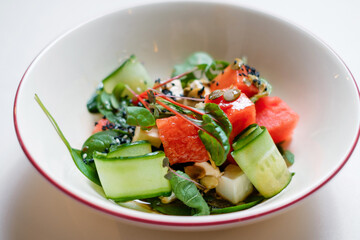 Salad with watermelon and cucumber.