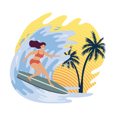 Obraz na płótnie Canvas girl surfing in wave