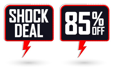 Shock Deal, 85% off, sale banners design template, discount tags, vector illustration