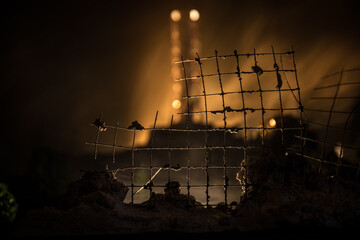 Creative artwork decoration. Chernobyl nuclear power plant at night. Layout of abandoned Chernobyl...