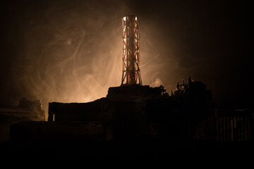 Creative artwork decoration. Chernobyl nuclear power plant at night. Layout of abandoned Chernobyl...