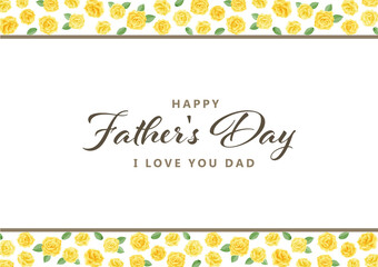 父の日　水彩　黄色い薔薇　フレーム　横長/ Watercolor Yellow Rose Frame for Father's Day - Horizontal - Vector Image