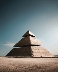 Abstract surrealistic image of an old Egyptian pyramid cut into three pieces - obrazy, fototapety, plakaty