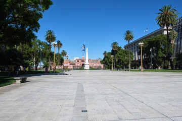 Plaza de Mayo, the main square of Buenos Aires, empty, without people, in 2021