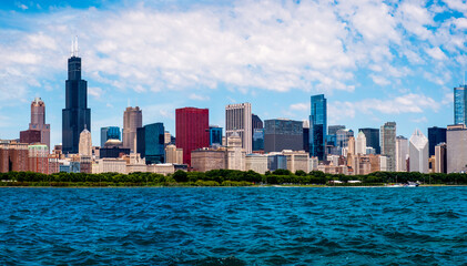 Fototapeta na wymiar City of Chicago Skyline and the Lake Michigan, Illinois, USA