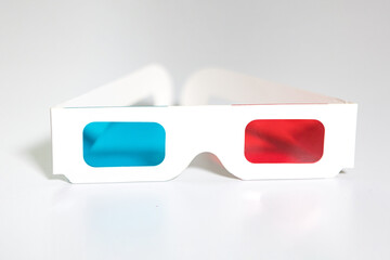 Front view of retro 3d glasses with blue and red plastic